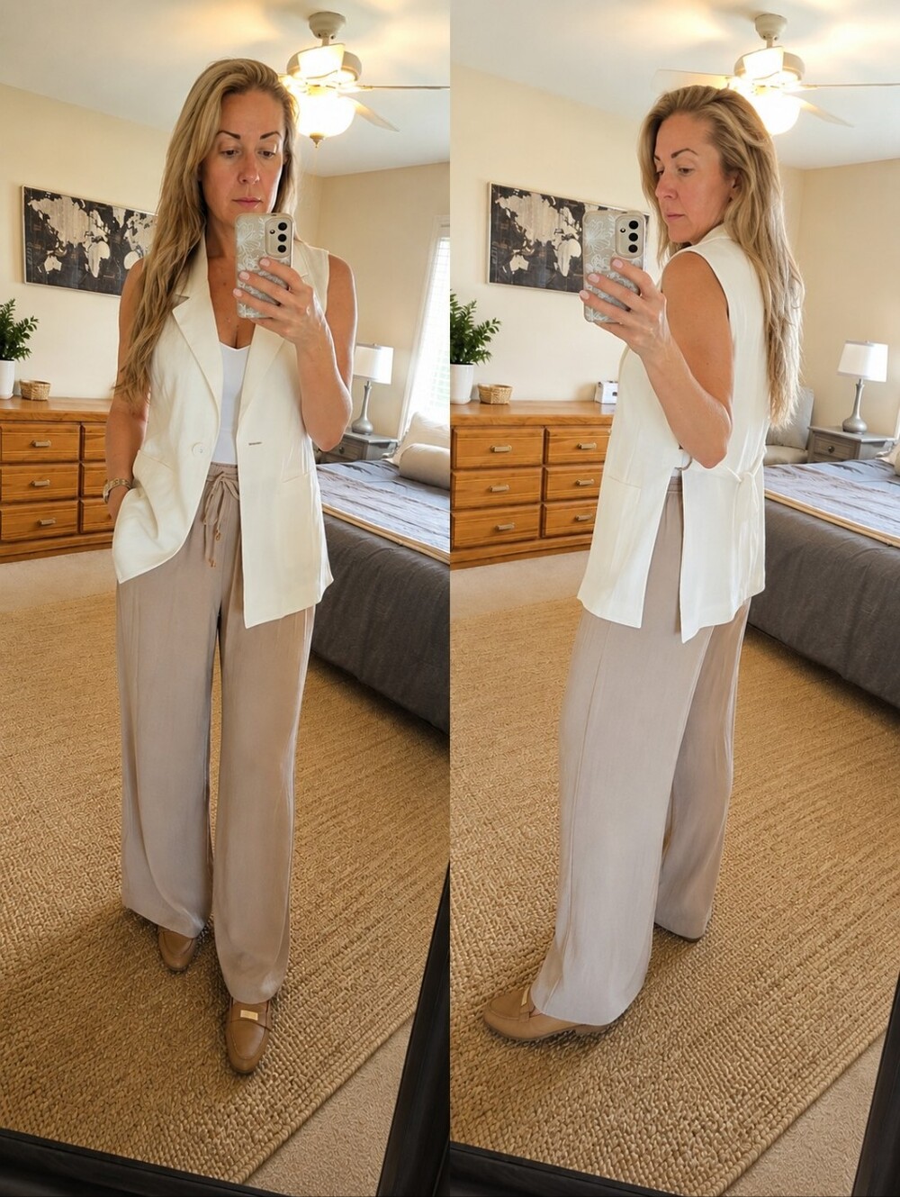 Allie Rose Sleeveless Linen Blend Longline Vest Blazer White Size Medium